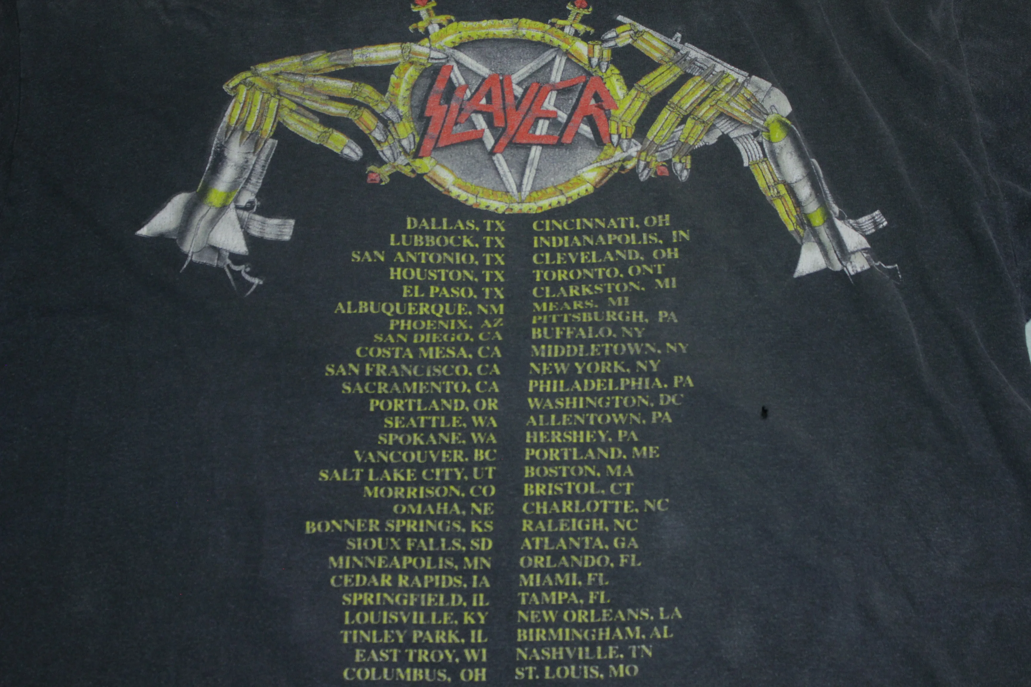 Slayer 1991 Clash of Titans Tour Cities Vintage Metal War 90's Brockum T-Shirt