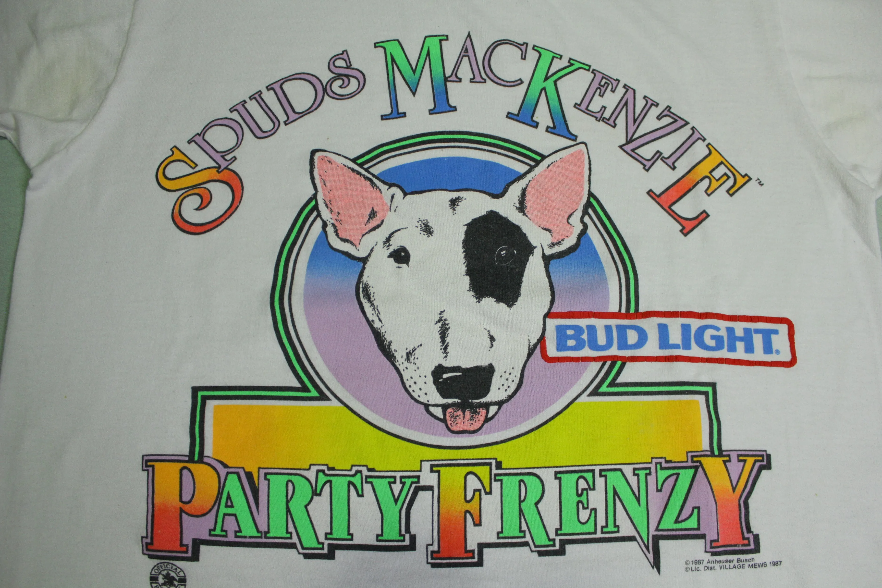 Spuds MacKenzie Party Frenzy 80s Bud Light Vintage 1987 Budweiser Beer Dog T-Shirt