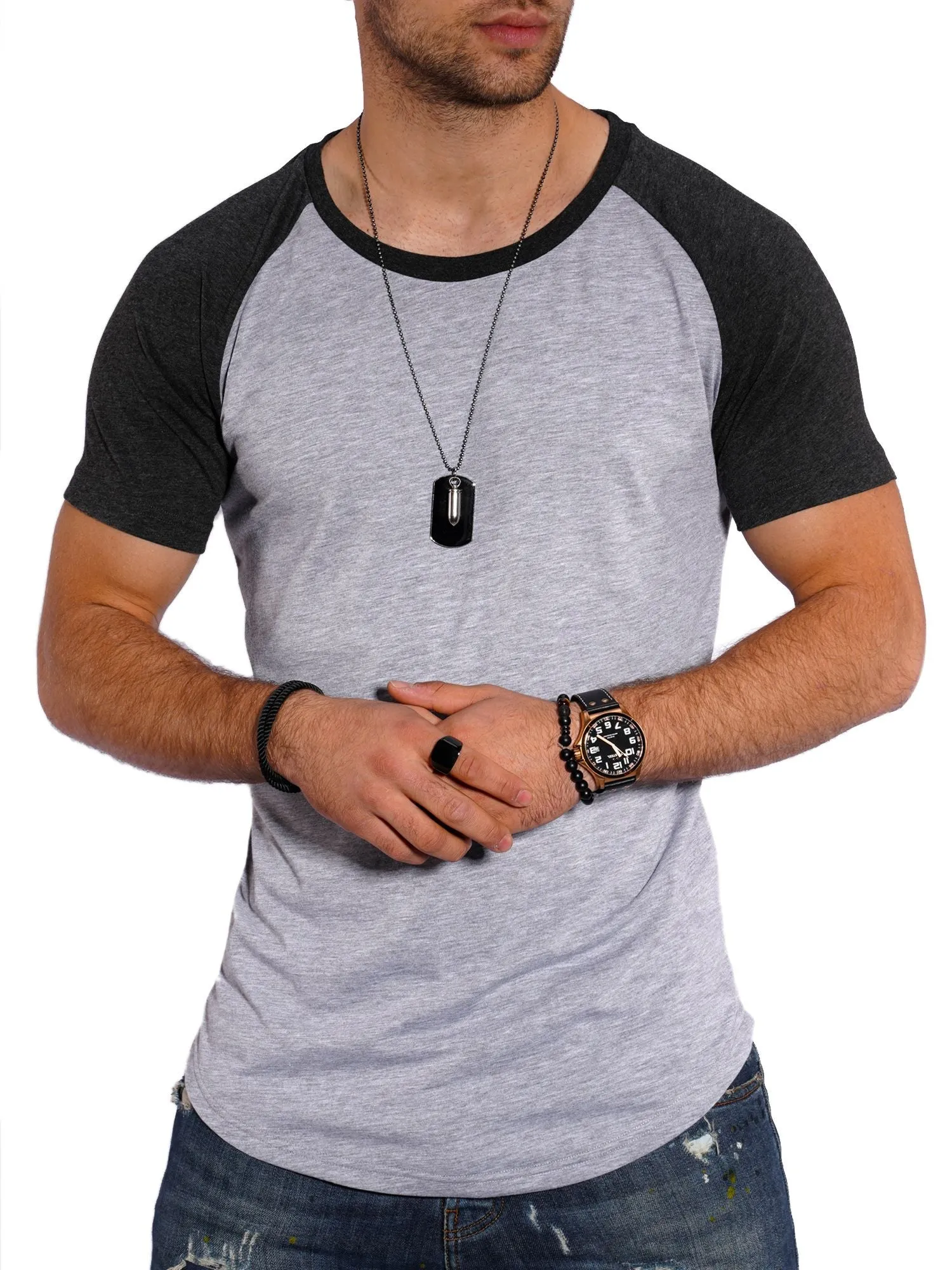 T-Shirt Raglan Grau/Dunkelgrau MT-7140