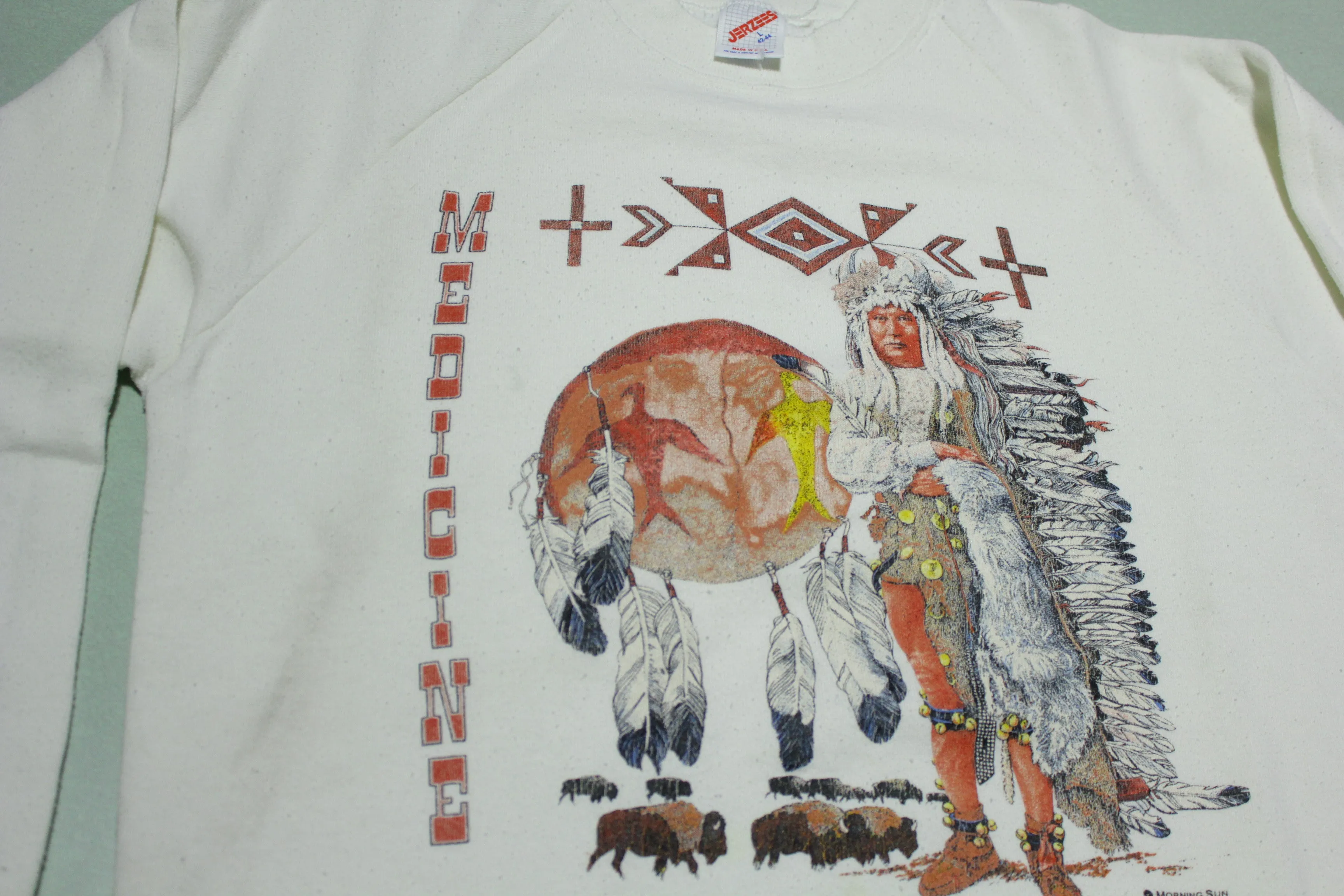 Tribal Native American War Chief Vintage 80's Morning Sun Crewneck Sweatshirt