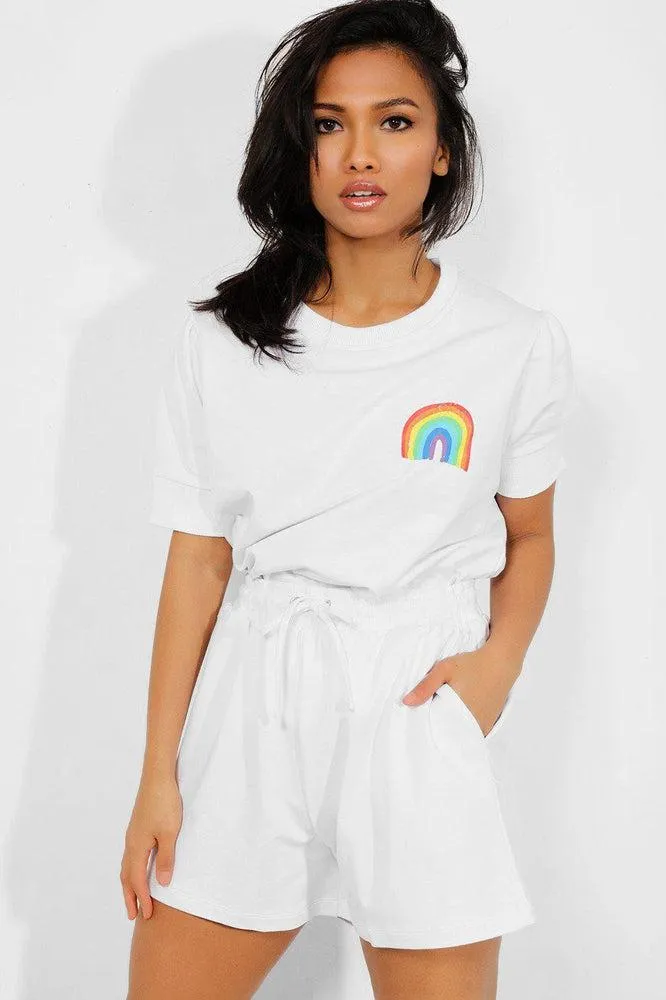 White Rainbow Print T-Shirt And Shorts Set