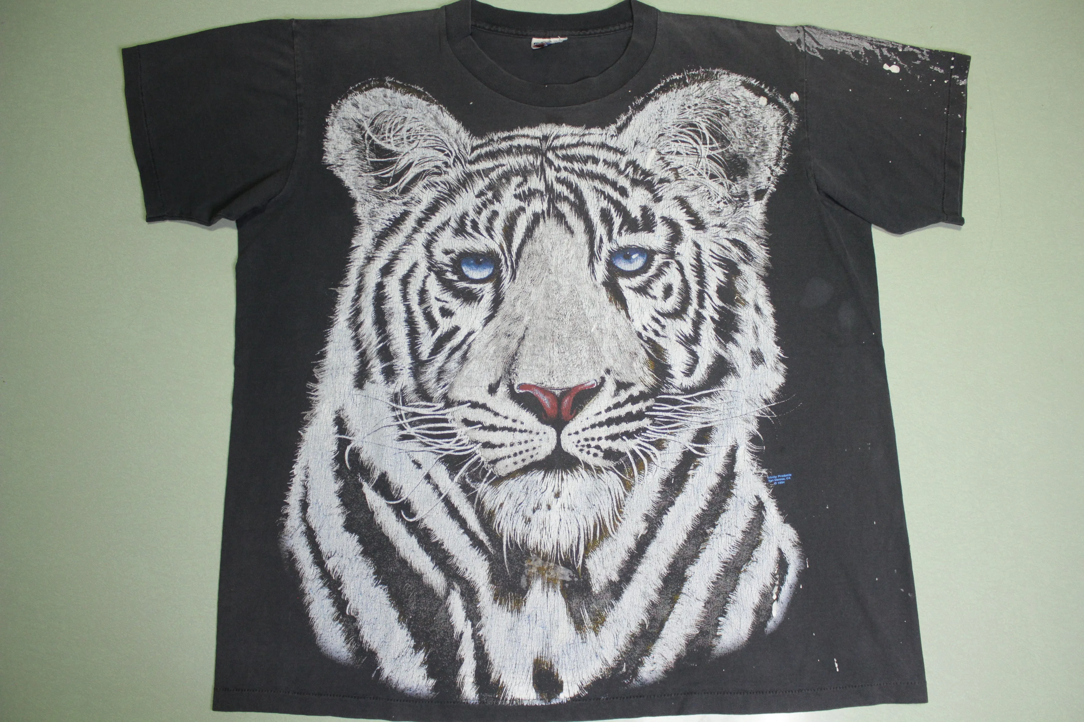 White Tiger Vintage 90's Big Print Animal Wildlife Single Stitch T-Shirt