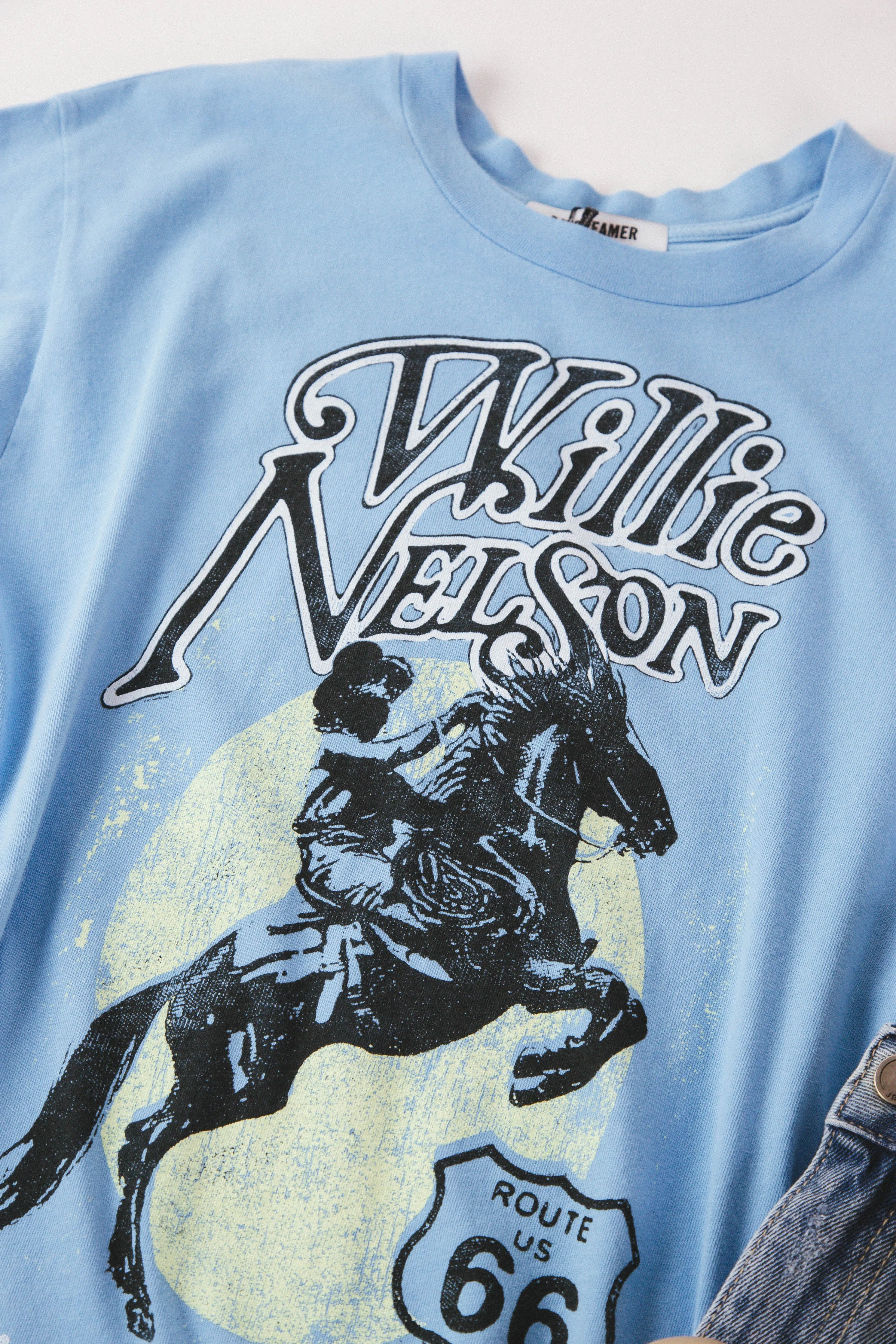 Willie Nelson Route 66 Weekend Tee, Vintage Blue | Daydreamer